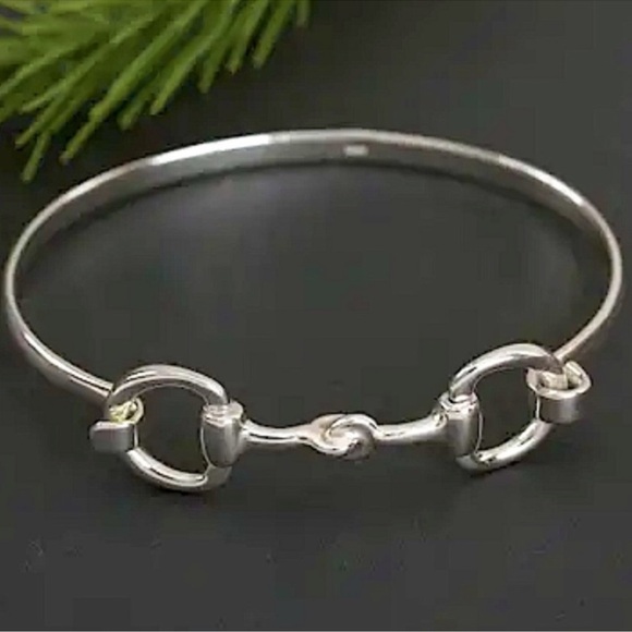 Sterling Silver Horse Bit Design Bangle Bracelet - Picture 7 of 8
